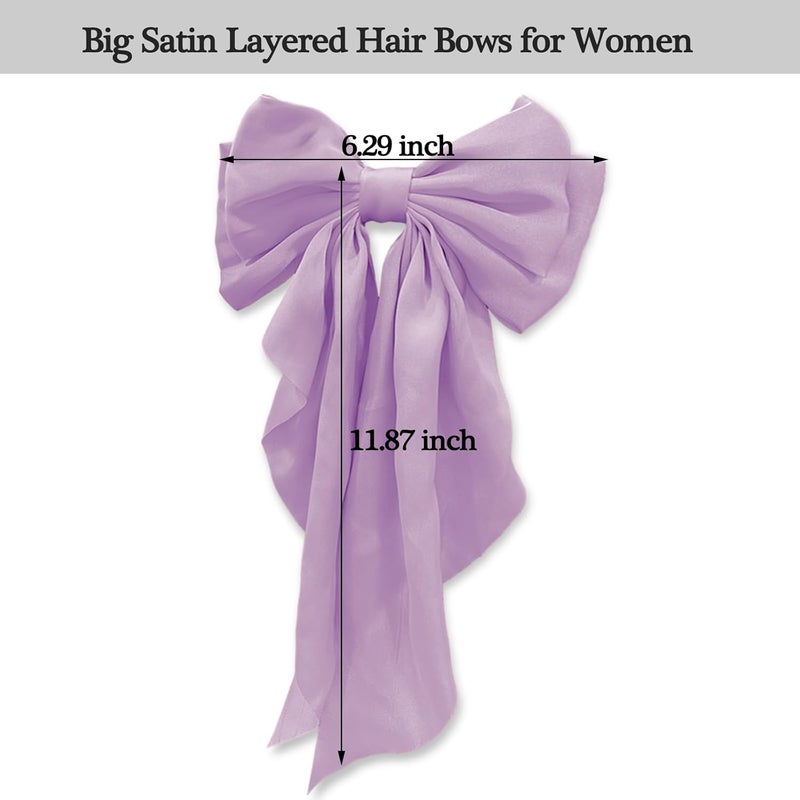 illpta Large Bow Hair Clips with Long Tails - Ribbon Bowknot Pins Accessories for Women, Party Gifts for Girls (Purple) - Image 5